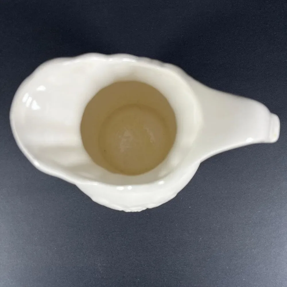 1950s Artmark Japan White Ceramic Pitcher Grape Leaf Embossed FLAW READ